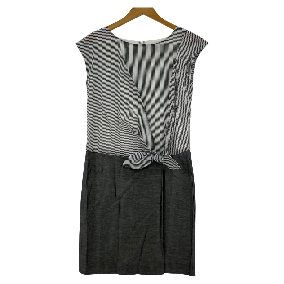 UNTITLED アンタイトル ストライプ ノースリーブ ワンピース size1/ホワイト×グレー ゆうパケットOK拍卖
