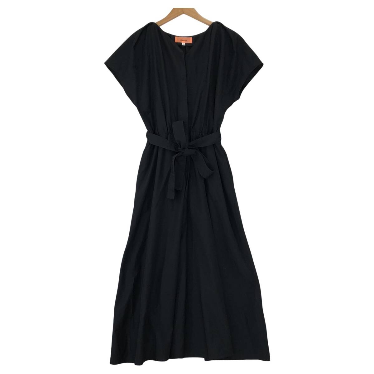 SunaUna スーナウーナ フレンチスリーブ ギャザー Aライン ワンピース size38/ブラック拍卖