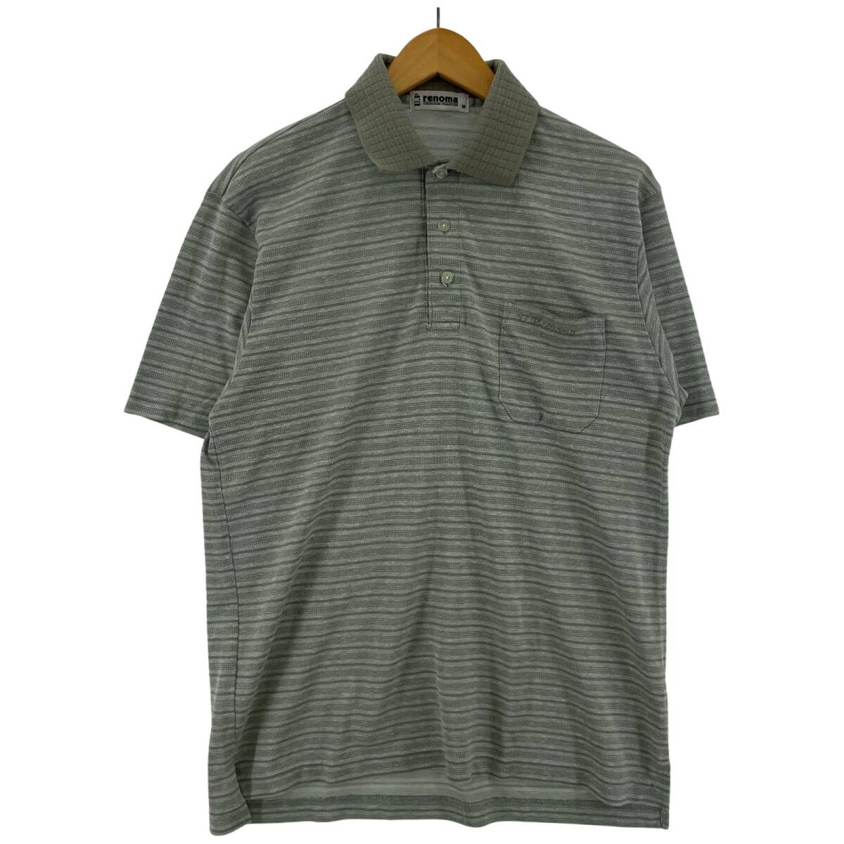 renoma レノマ ボーダー 半袖 ポロシャツ sizeM/ライトグリーン拍卖