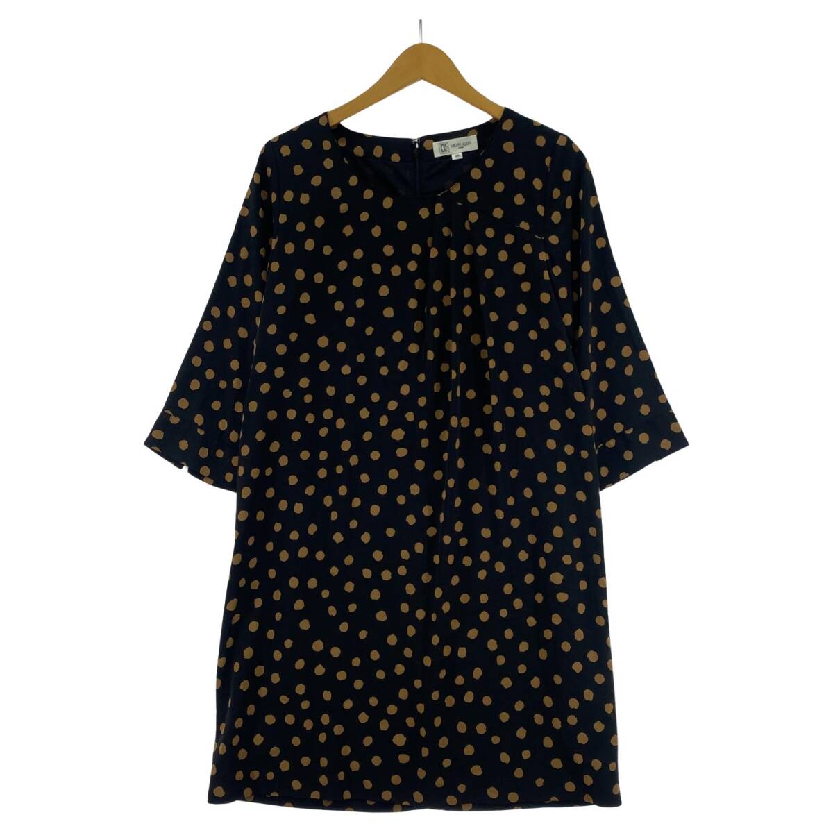 MICHEL KLEIN ミッシェルクラン ドット 七分袖 ワンピース size38/ブラック×ベージュ ゆうパケットOK拍卖