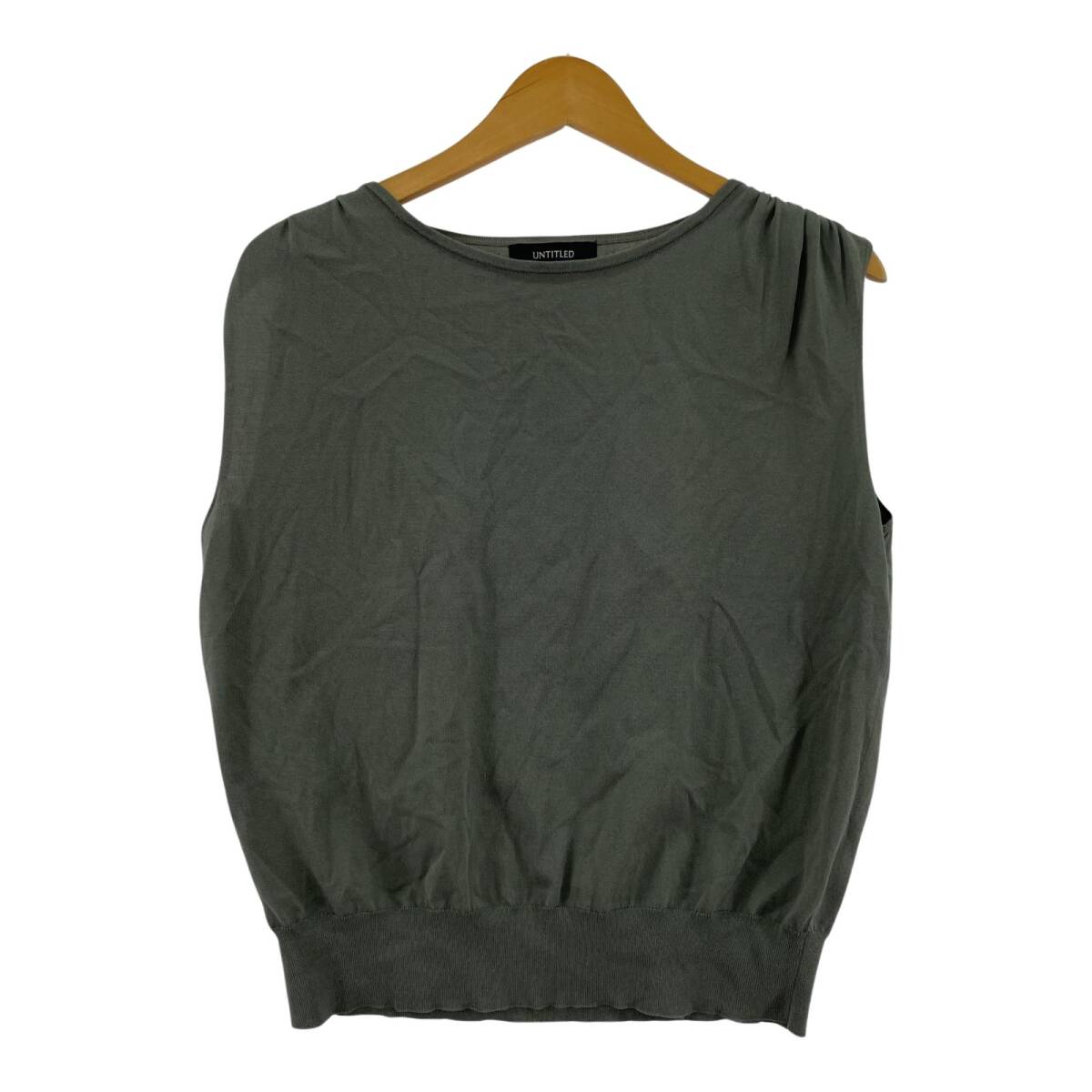 UNTITLED アンタイトル ギャザー ノースリーブ ニット size2/カーキ ゆうパケットOK拍卖