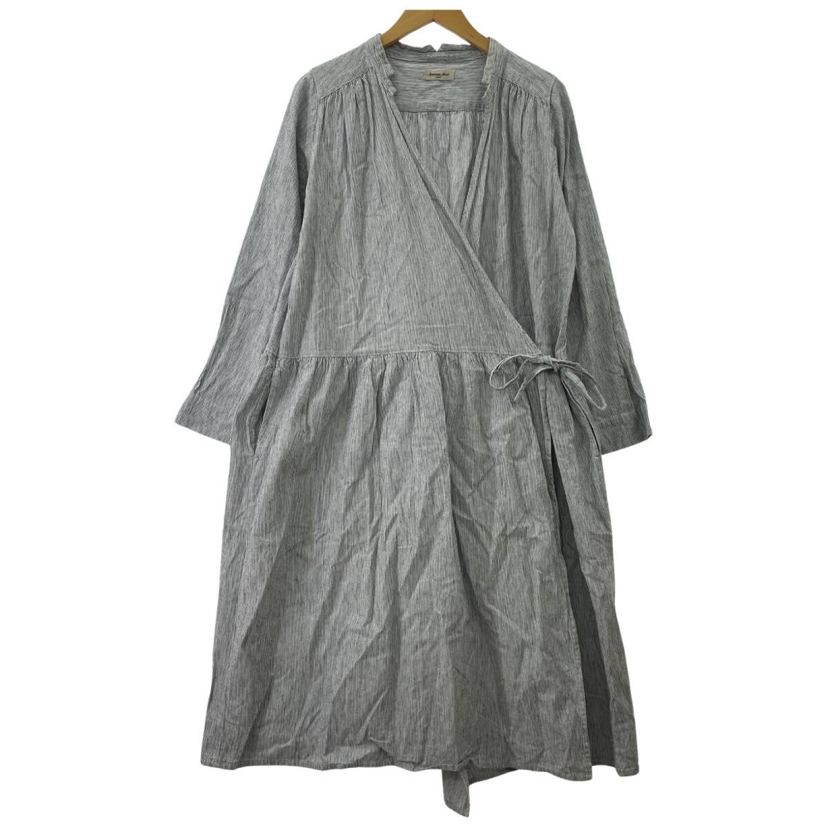 Samansa Mos2 サマンサ モスモス ストライプ カシュクール ロング ワンピース sizeF/ホワイト×ネイビー拍卖