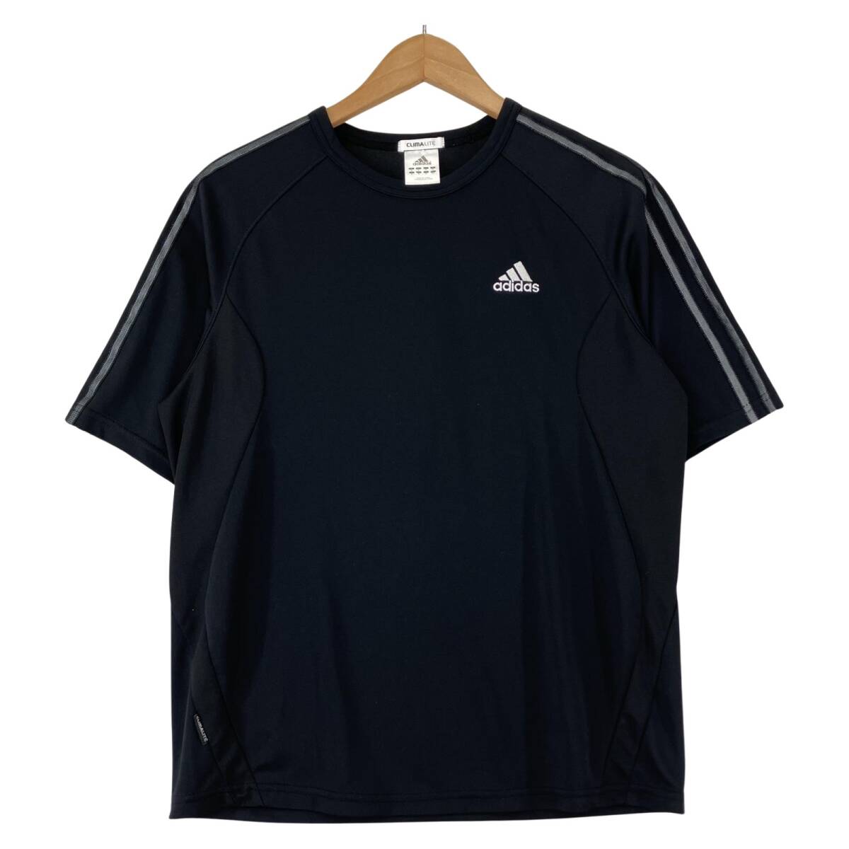 adidas アディダス 袖ライン 半袖Tシャツ sizeJ M/ブラック ゆうパケットOK拍卖