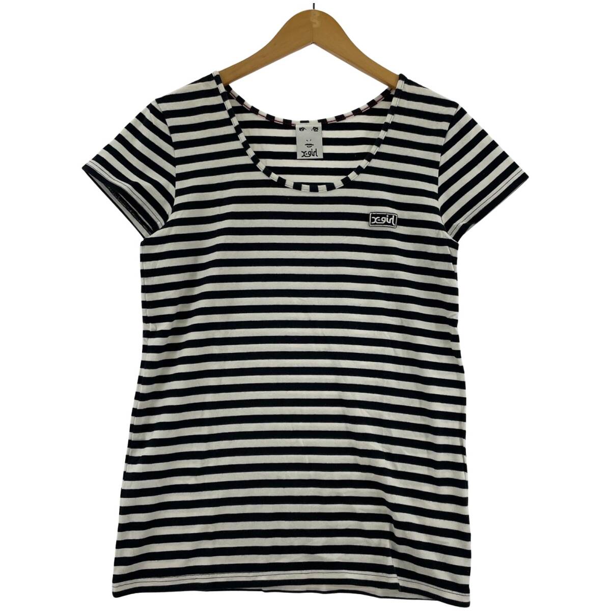X-girl エックスガール Uネック ボーダー 半袖Tシャツ size2/ブラック×ホワイト ゆうパケットOK拍卖