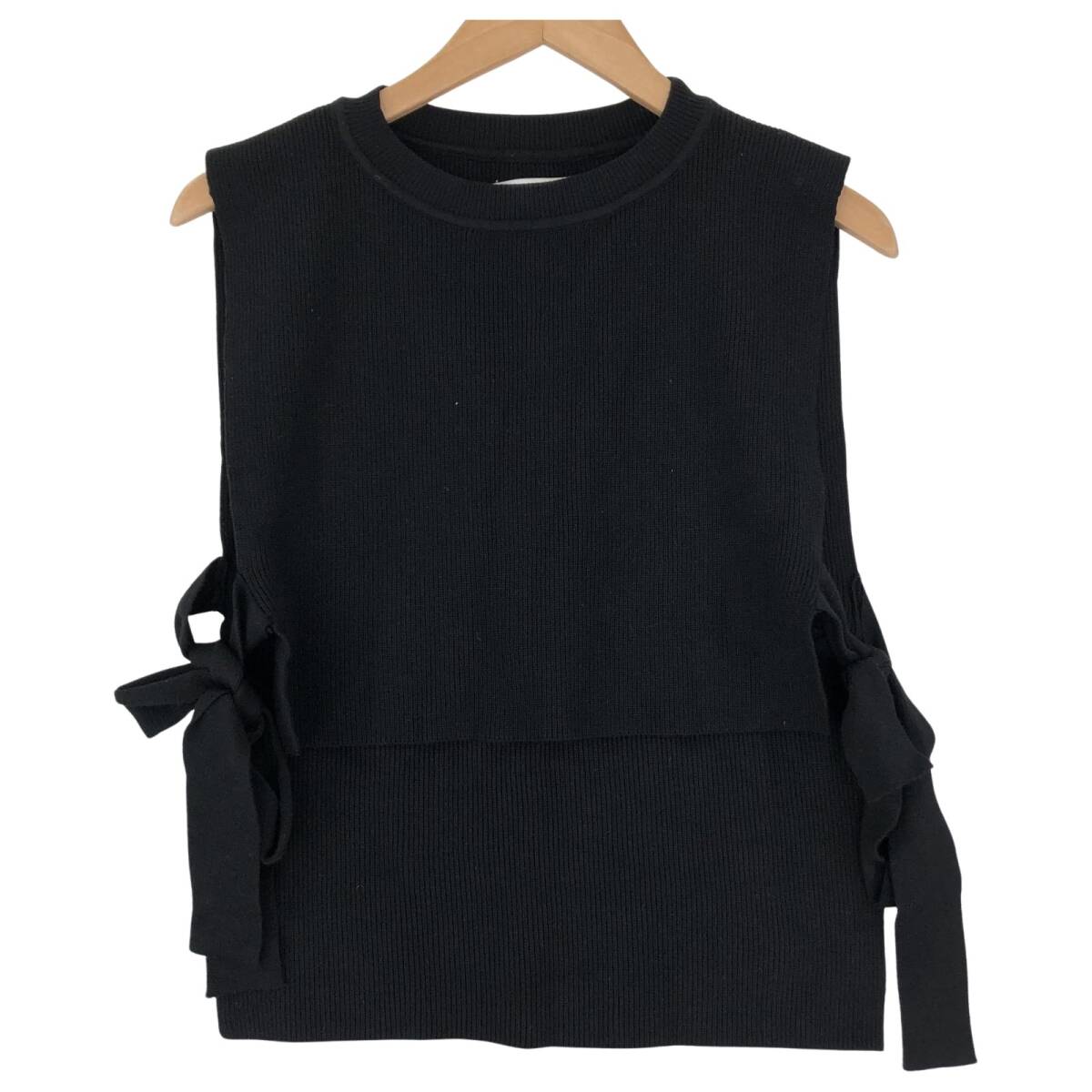 Bou Jeloud ブージュルード サイドリボン ニット ベスト sizeFREE/ブラック拍卖