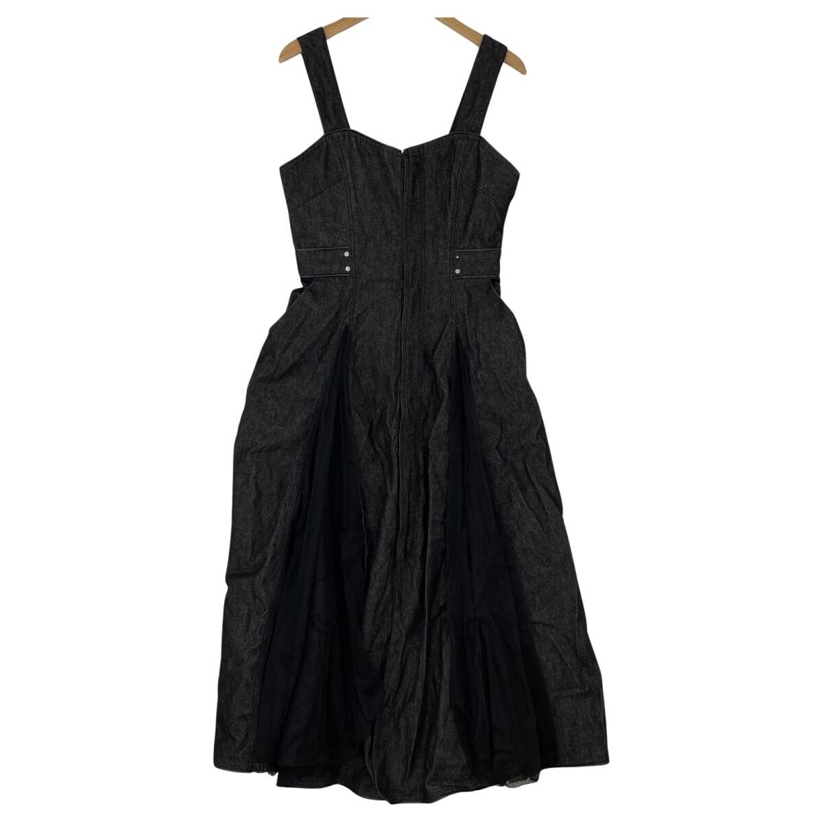 RANDA ランダ レース ドッキング デニム ジャンパースカート size1/ブラック拍卖