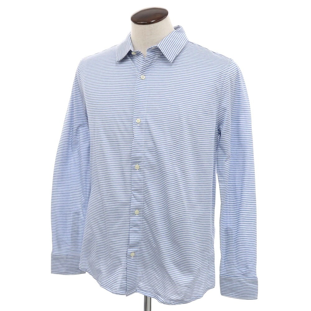 【未使用】バナナリパブリック Banana Republic コットン ボーダー カジュアルシャツ ブルーxホワイト【サイズL】 BPD拍卖
