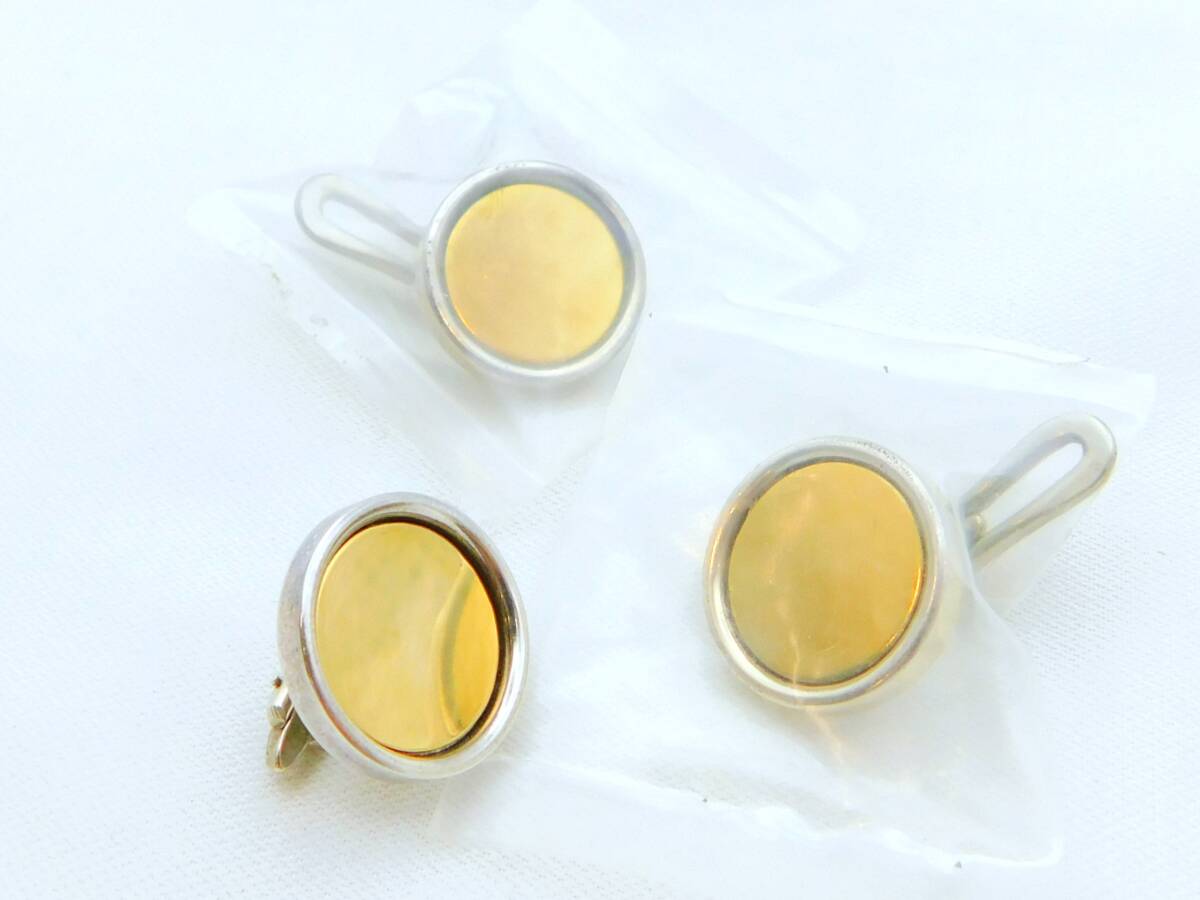 GEORG JENSEN ジョージジェンセン 925S シルバー×ゴールドプレート 201 ヴィンテージ カフス カラーボタン 襟ボタン 3点セット / MA2095拍卖