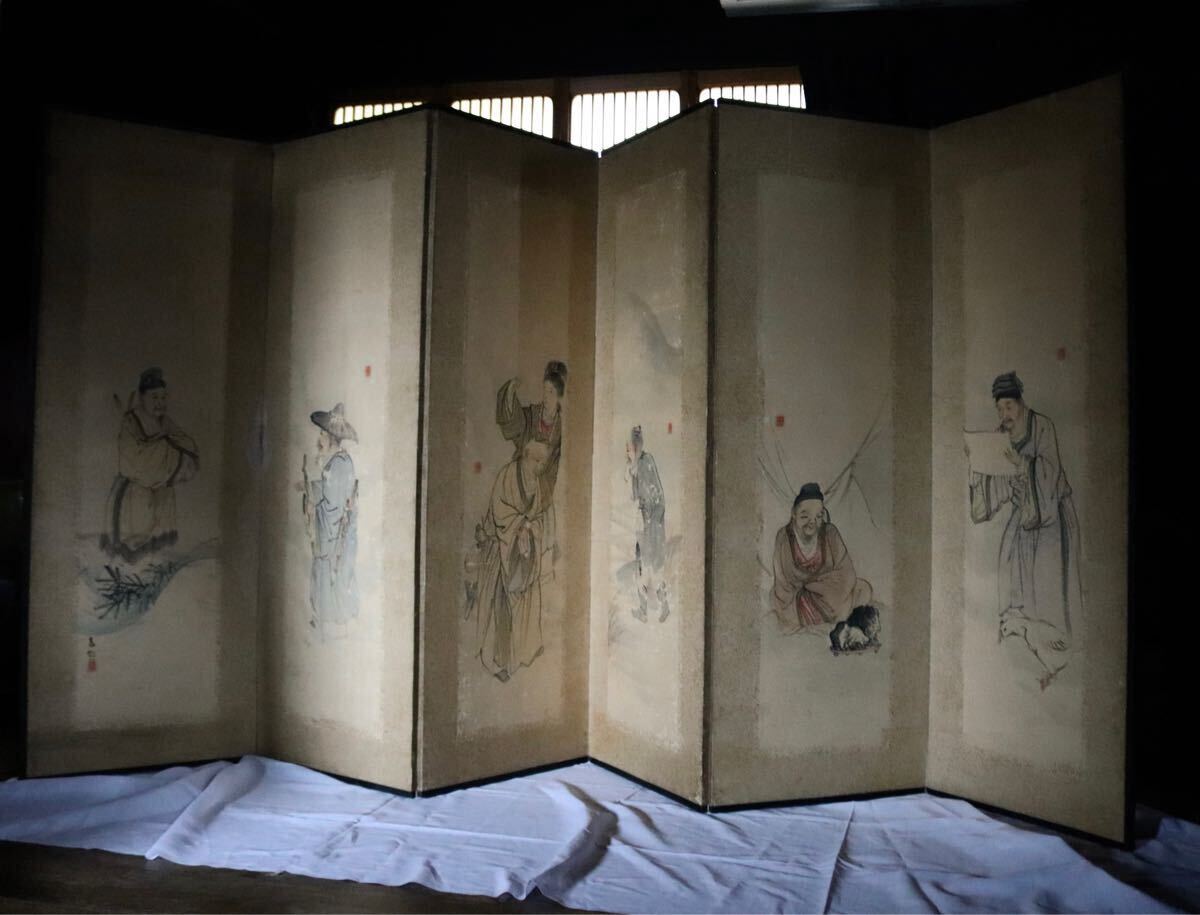 アンティーク パーテーション 屏風 インテリア 衝立 日本画 和モダン 285×高さ136cm ディスプレイ 古画拍卖