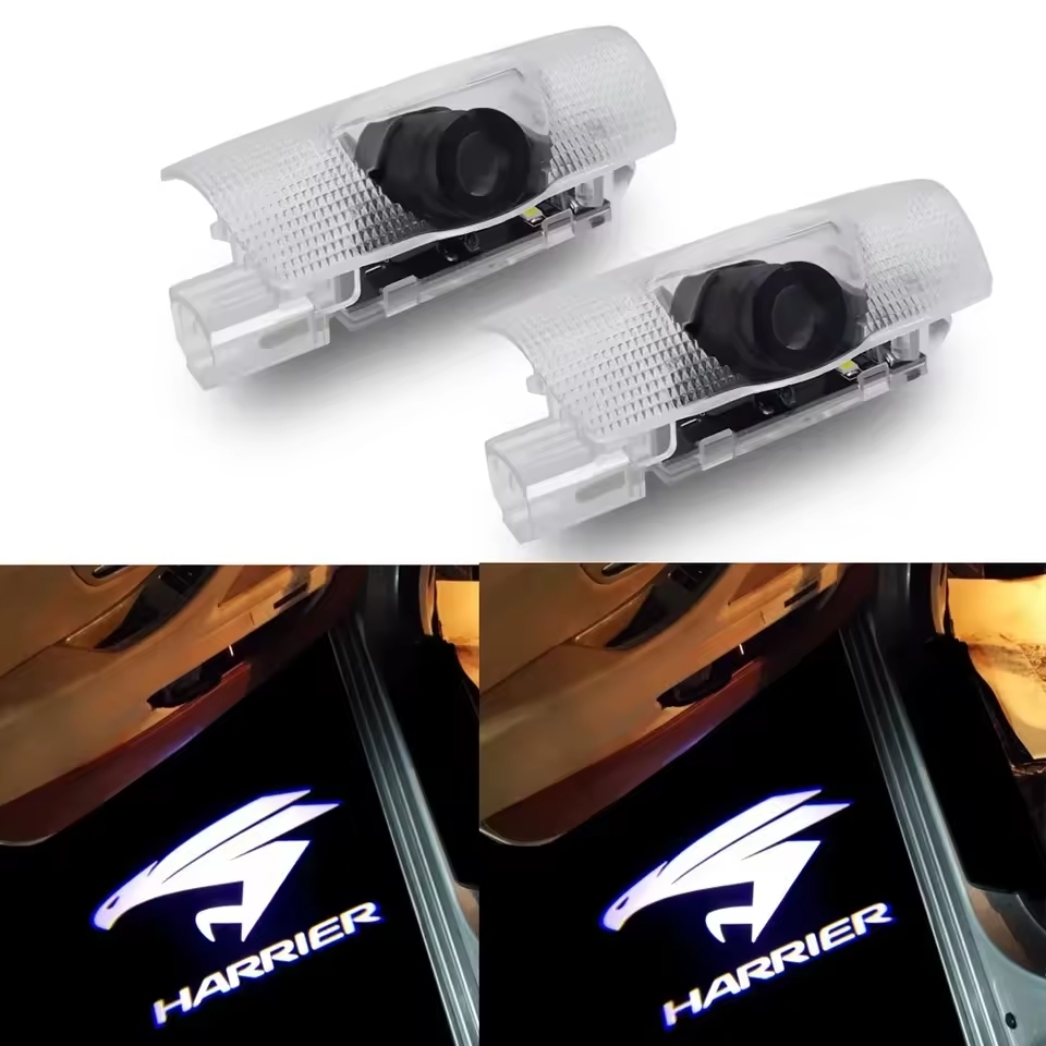 足元をドレスアップ!ハリアー専用 LEDドアプロジェクターランプ HARRIERロゴ 60系 80系 トヨタ汎用 高輝度 白光 2個セット カスタムパーツ拍卖