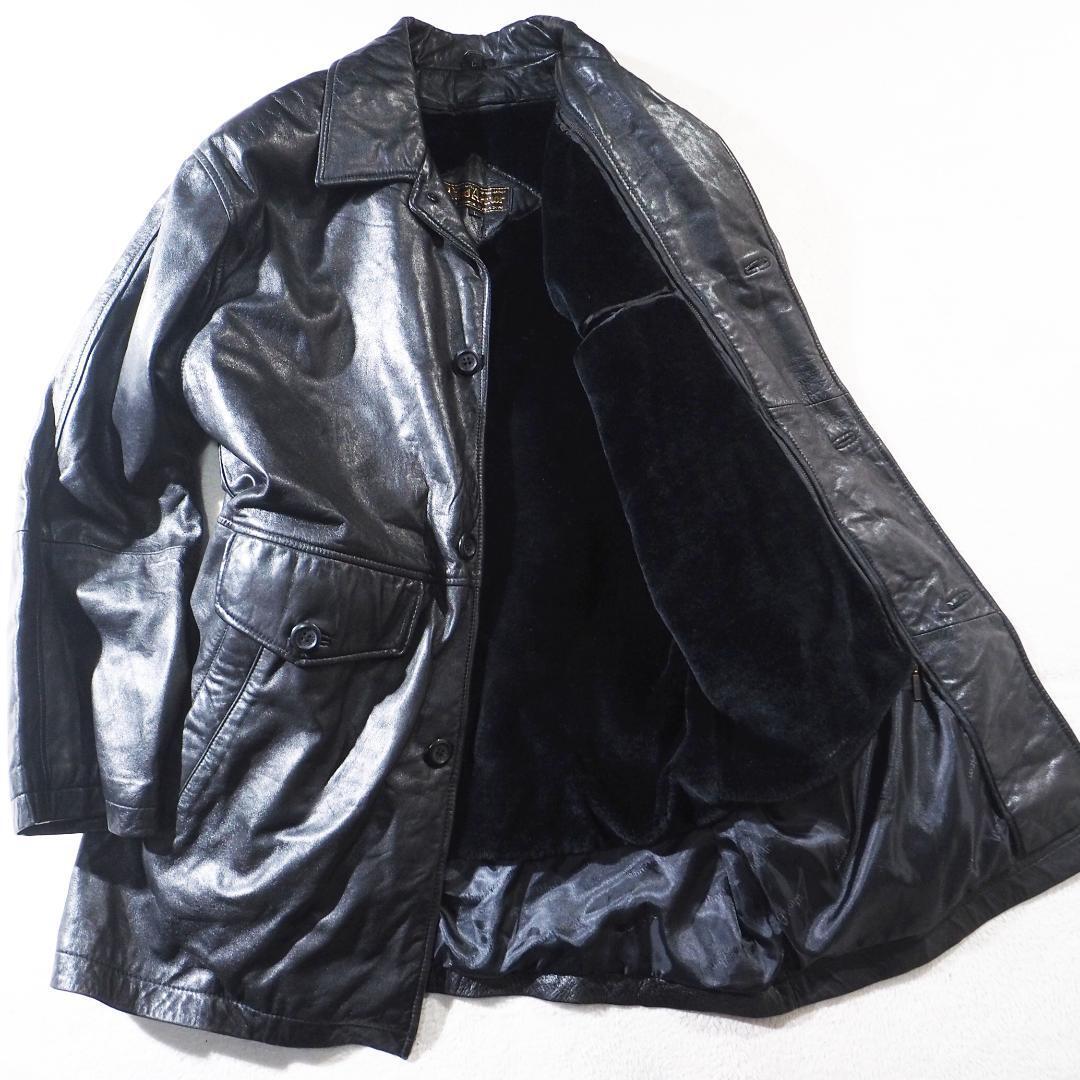 ウインドアーマー Wind Armor レザーコート羊革 ラムレザー カーコート 本革 ブラック 黒 ボアナイナー脱着可 L(XL相当) 大きいサイズ拍卖