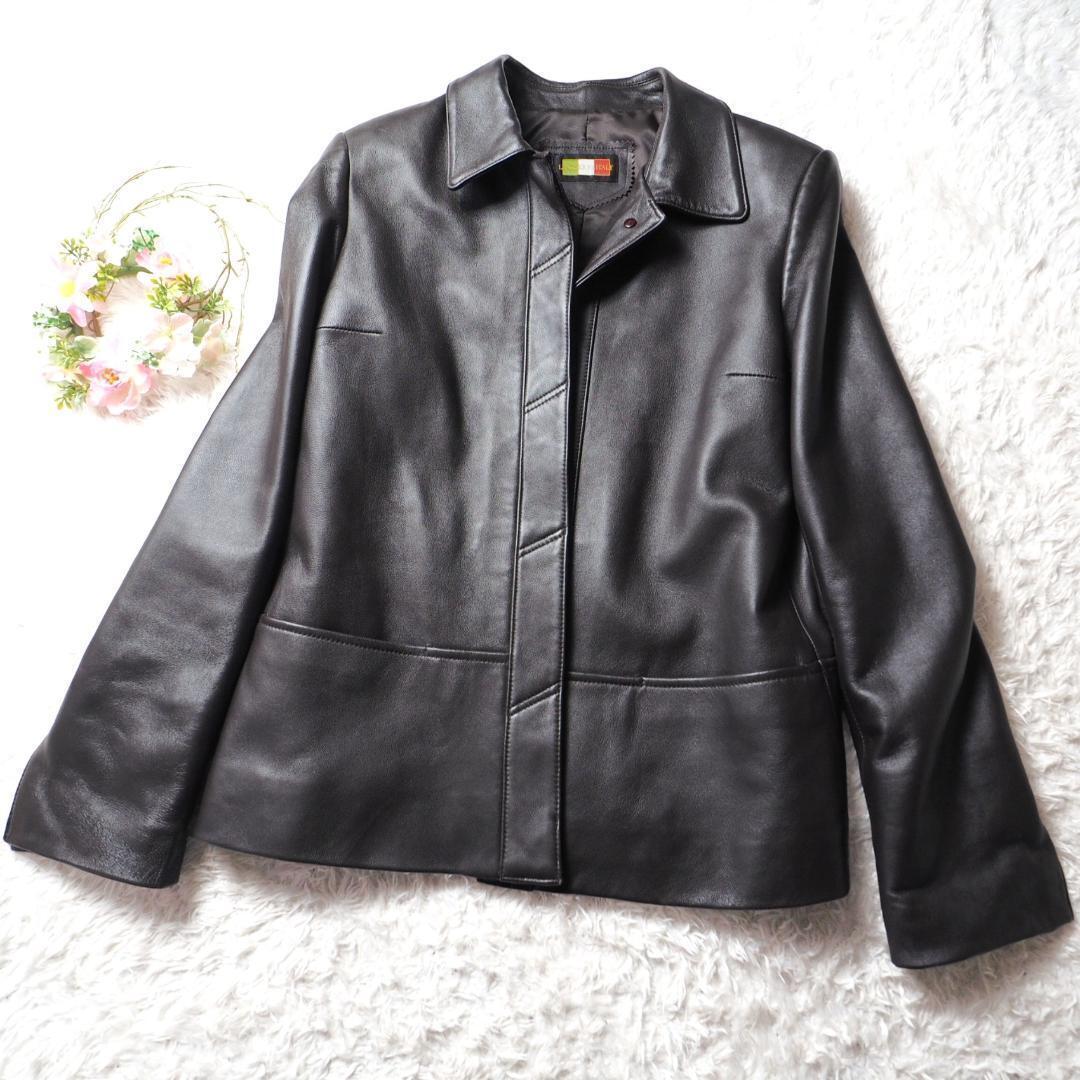 BELLUCCI イタリア製高級ラムレザー使用 ベルッチ レザージャケット こげ茶 ダークブラウン レディースMサイズ 拍卖