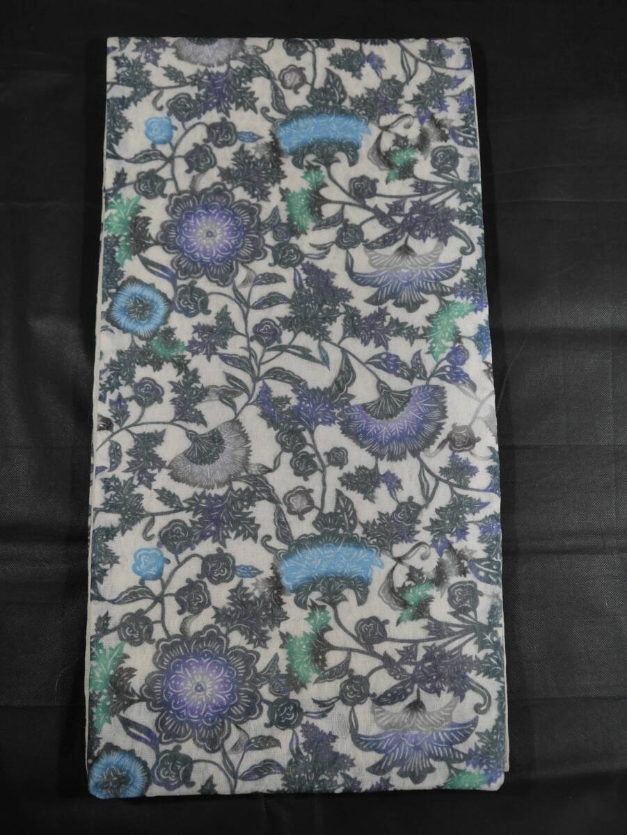 未仕立て新品袋帯 東京染江戸紅型 全通唐花模様 生成り地色 オールシーズン紗織り生地 正絹100% お仕立て代込み 送料無料 拍卖