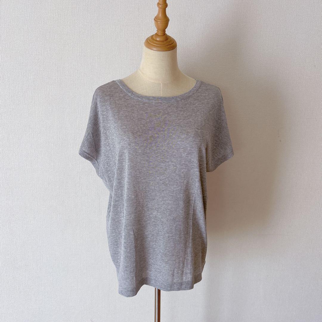 プラステ 半そで コットン アセテート ニット カットソー フレンチスリーブ M グレー拍卖