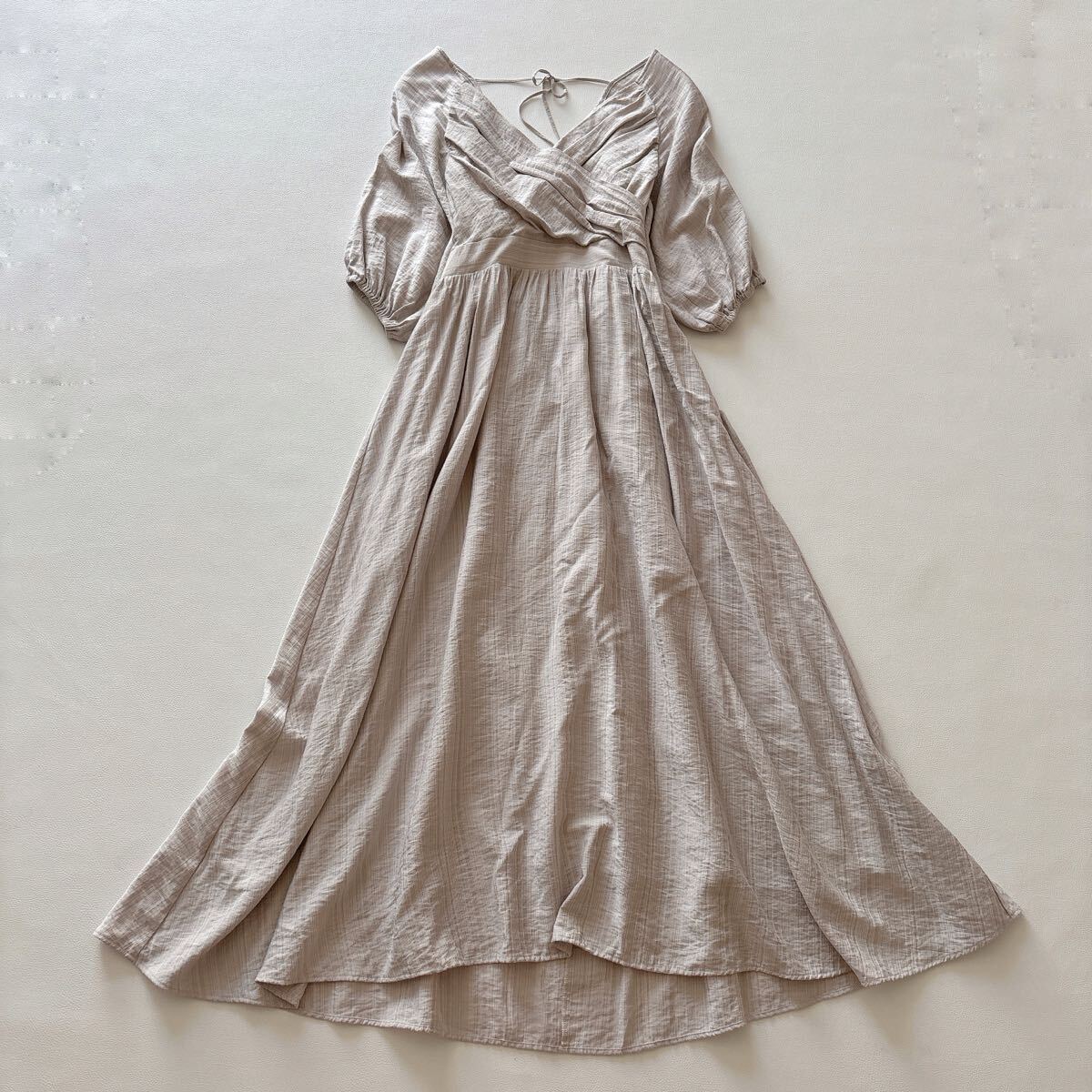 アンドクチュール カシュクール ロング ワンピース フレア バックリボン半袖 M パフスリーブ 夏拍卖