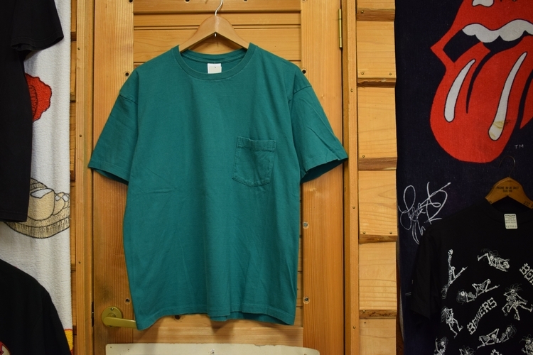 グッドカラーUSA製90sビンテージGAPギャップ半袖クルーネック無地ポケットTシャツLグリーン系アメカジストリートオールドギャップx864拍卖