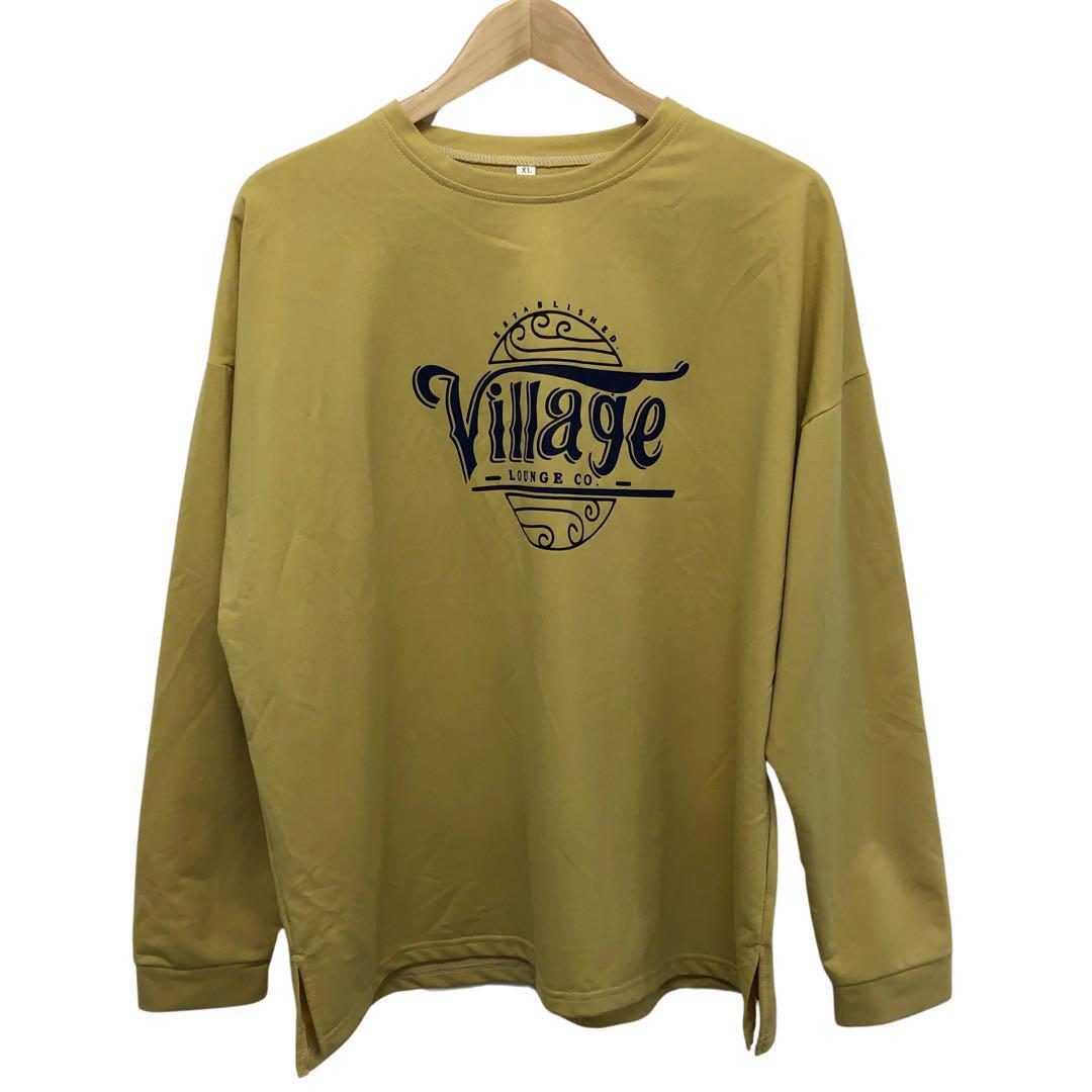 アメカジ風 ストリート系 英字プリント 長袖 トレーナー マスタード XL拍卖