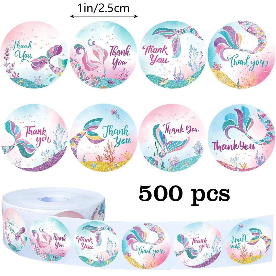 ※マーメイド サンキューロールステッカー ☆ギフトラッピング用カラフルな円形シーリングラベル ☆約500枚 E拍卖