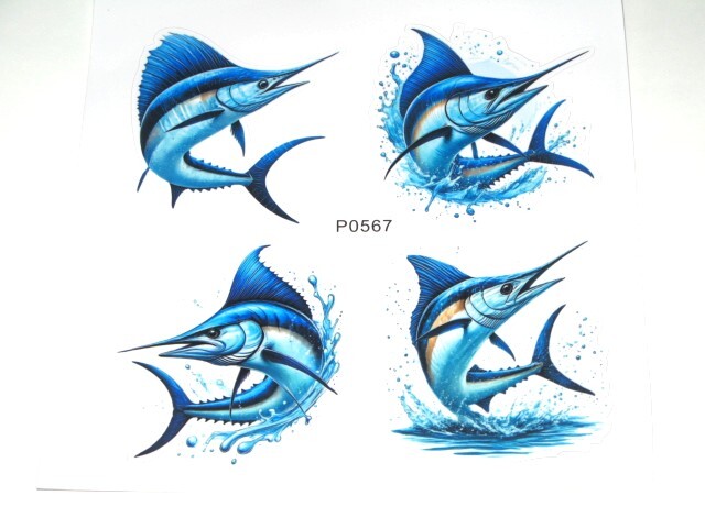 ☆ブルーマーリン ステッカー/シール (1枚で4種類です) アイスクーラー・タックルボックス・車・ボート等に! 拍卖