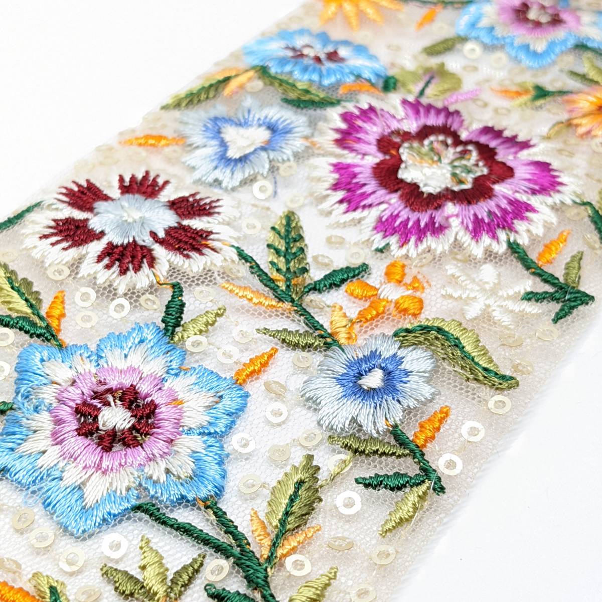 インド刺繍リボン メッシュ ホワイト 約78mm BE001拍卖