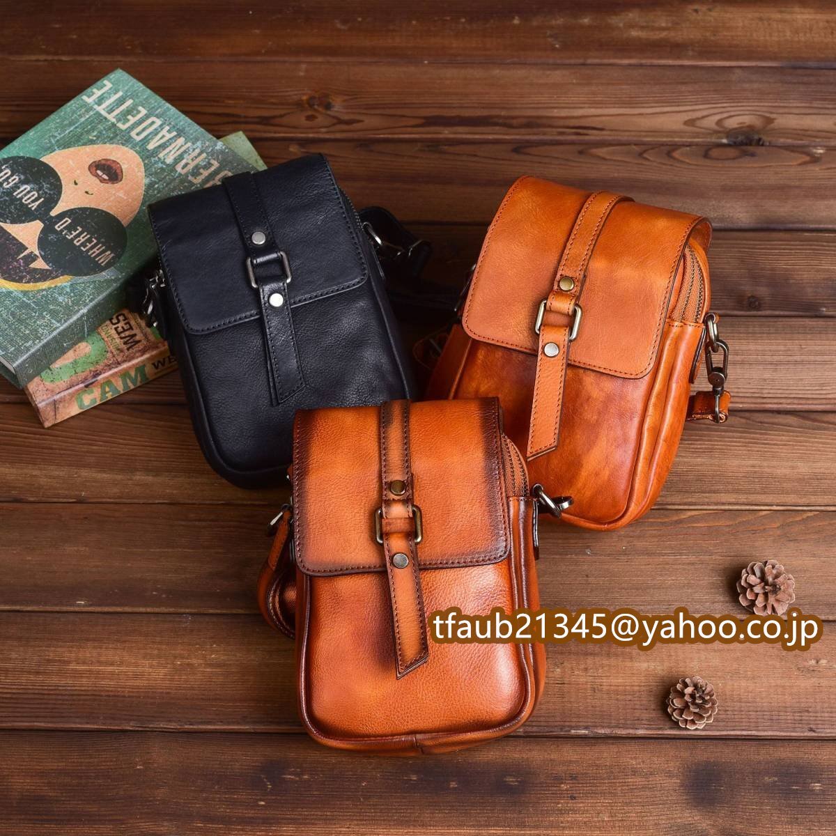 ヌメ革 ショルダーバッグ 本革 メンズバッグ 斜めがけ 肩掛け レザー 通勤 通学 自転車 出張 アウトドア 3色選択拍卖