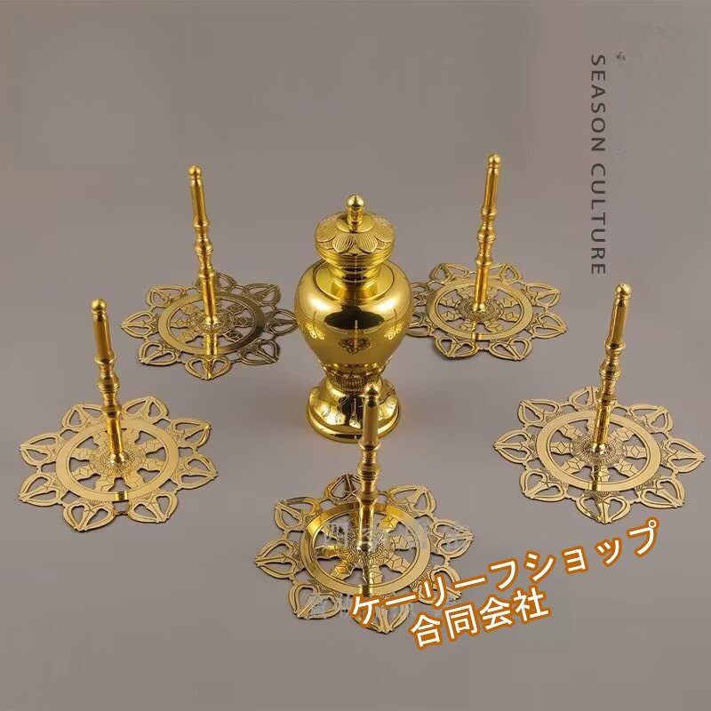 【ケーリーフショップ】「密教法具 寺院仏具」宝けつ柱・輪宝・宝瓶 鎮壇具 6点セット 仏具 仏教 工芸品 真鍮製拍卖