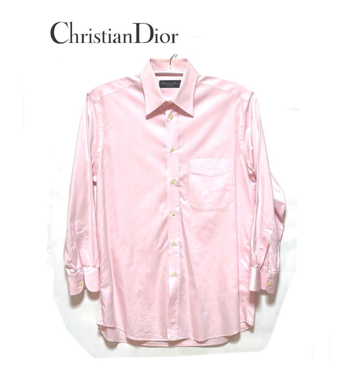 【Christian Dior】クリスチャンディオール・メンズ・ドレスシャツ・コットン100%・薄ピンク・サイズ38/15・クリーニング済み・ 長袖シャツ拍卖