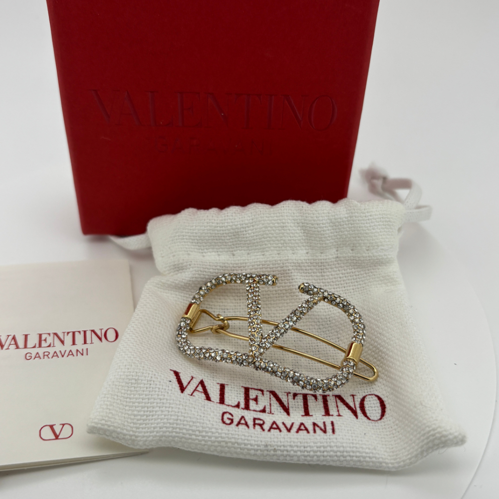 美品 Valentino Vロゴ シグネチャー ヘアクリップ ヘアピン バレッタ拍卖