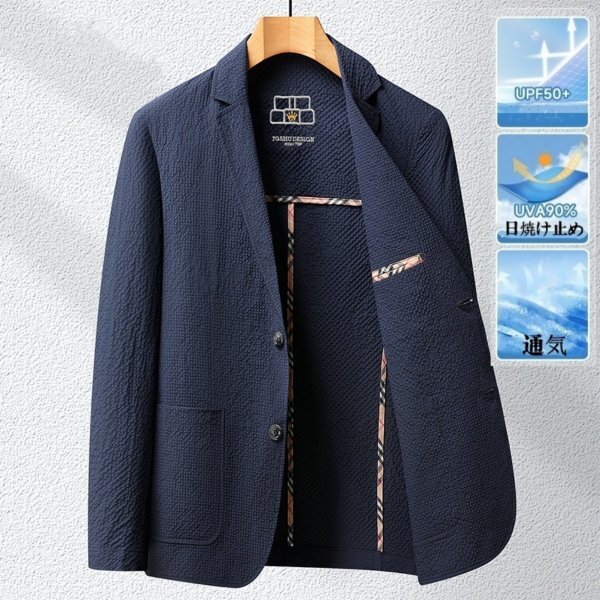 新品★未使用 サマージャケット 日焼け止めスーツ メンズ テーラードジャケット ブレザー 夏薄手通気 トップス【X2885】紺色 4XL拍卖