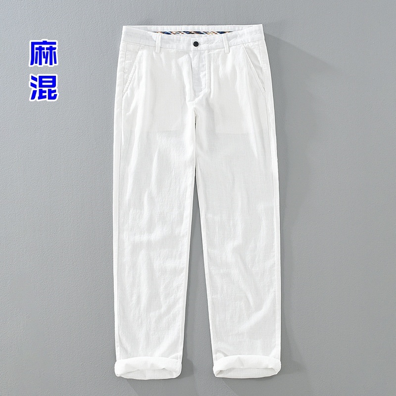 新品・未使用 リネンパンツ メンズ サマーパンツ 麻混 パンツ スラックス 春夏服通気 カジュアル ズボン【1353】白 W38拍卖