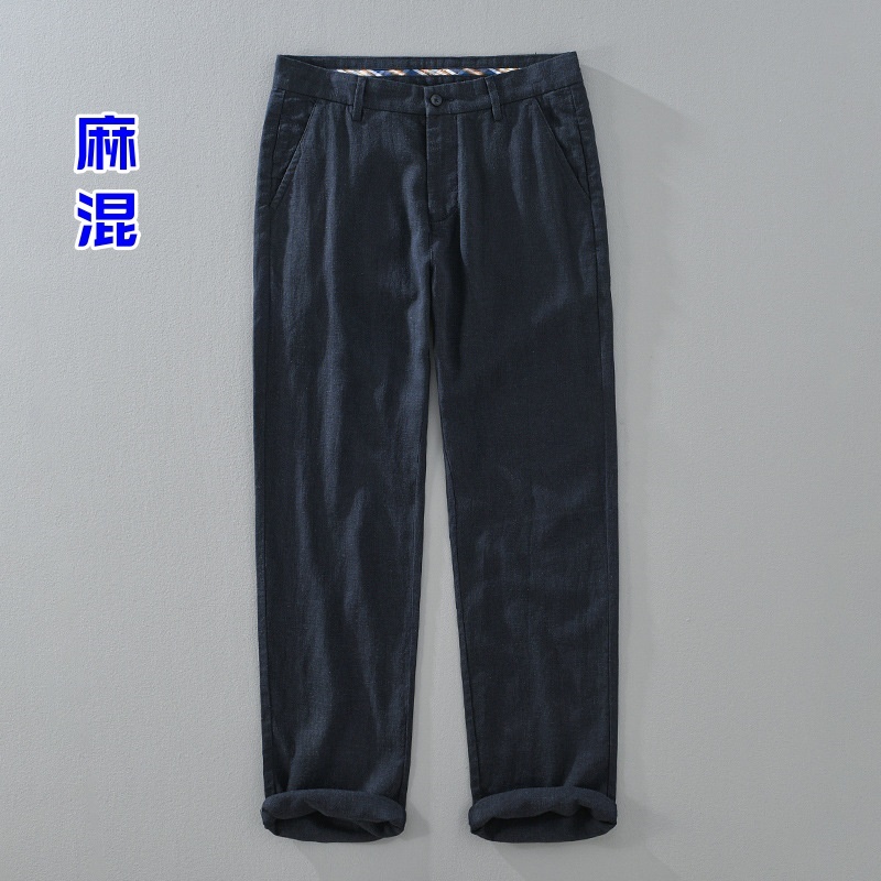 新品・未使用 リネンパンツ メンズ サマーパンツ 麻混 パンツ スラックス 春夏服通気 カジュアル ズボン【1353】ネイビー W29拍卖