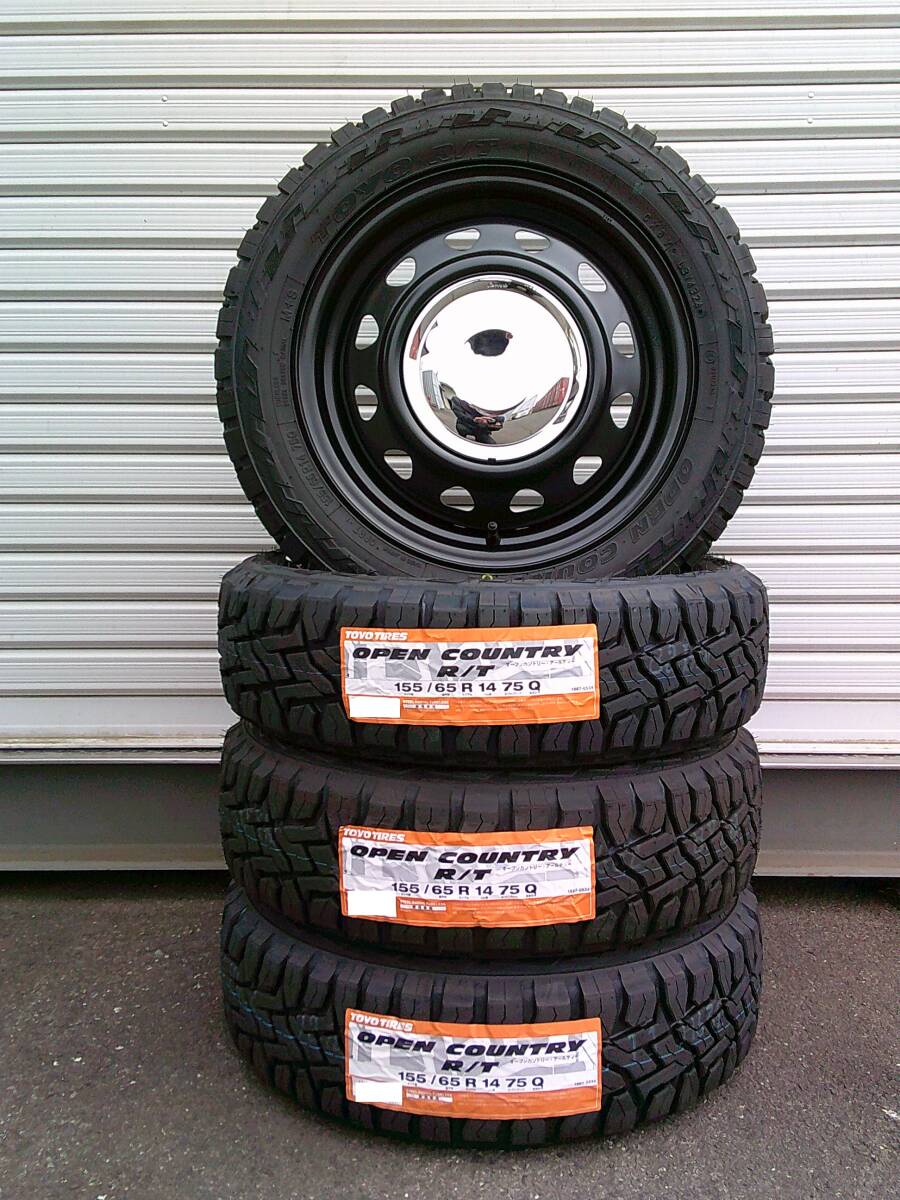 155/65R14☆新品ホイール&タイヤセット☆TOYOオープンカントリーR/T☆ゴツゴツタイヤ☆新品セット☆N-VAN・ハイゼット☆Hm拍卖