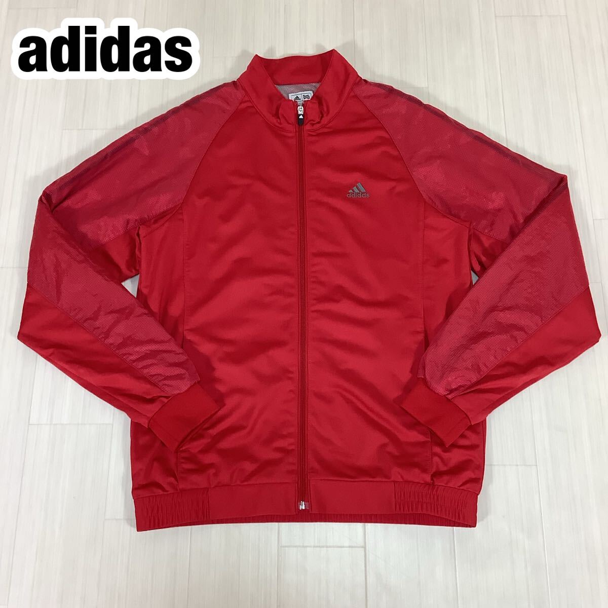 adidas アディダス トラックジャケット ジャージ M レッド 赤 ナイロン切り替えし 3ストライプ 刺繍ロゴ拍卖