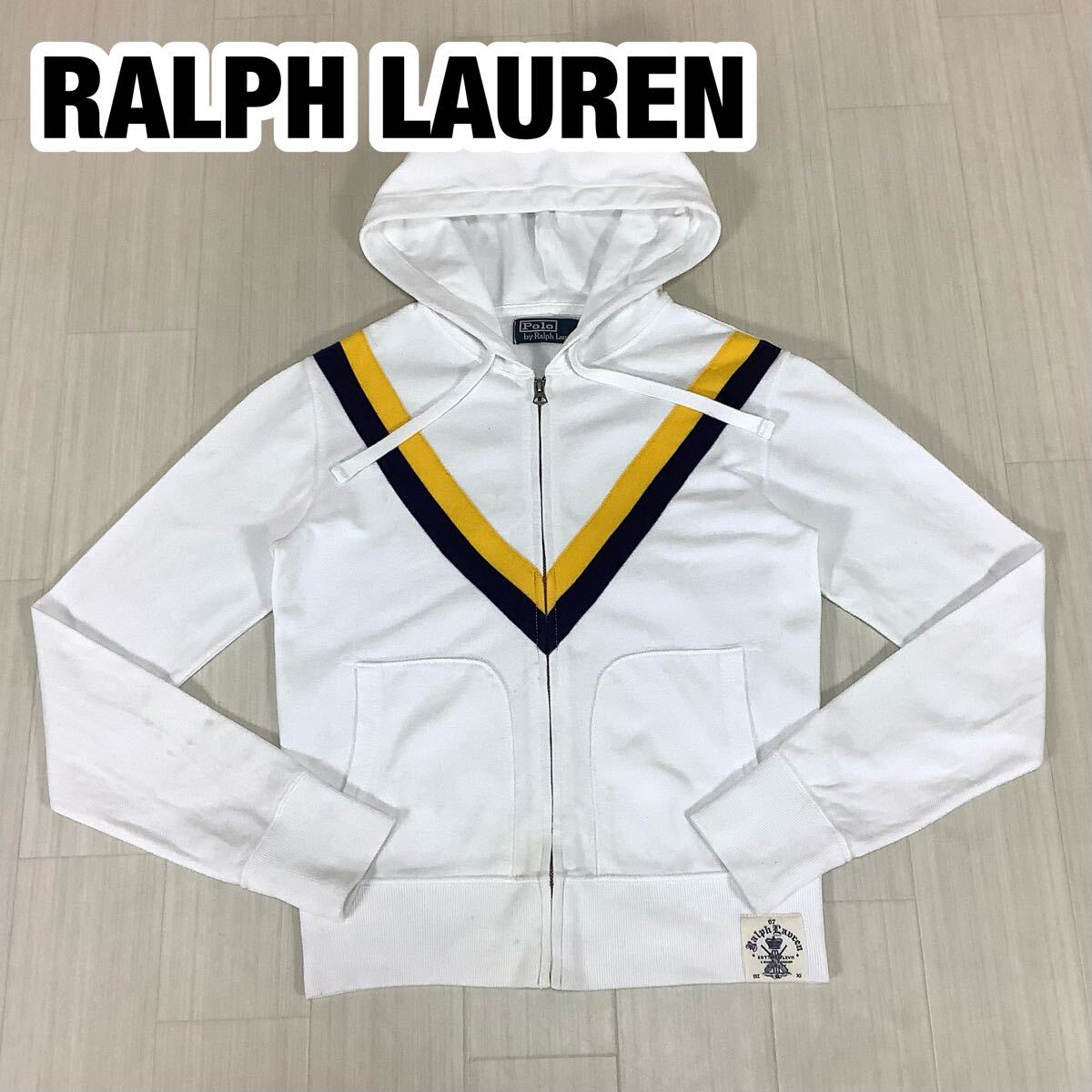 POLO BY RALPH LAUREN ポロバイラルフローレン ジップアップ パーカー XS ホワイト 白 Vライン ロゴタグ拍卖
