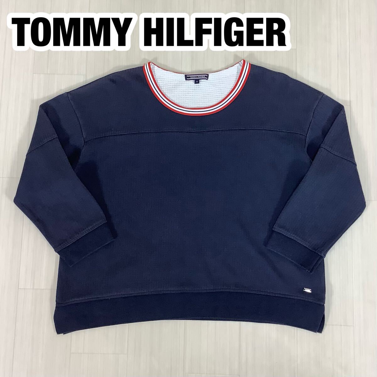 TOMMY HILFIGER トミーヒルフィガー ロングスリーブシャツ ロンT スウェット M ネイビー 濃紺 ショート丈拍卖