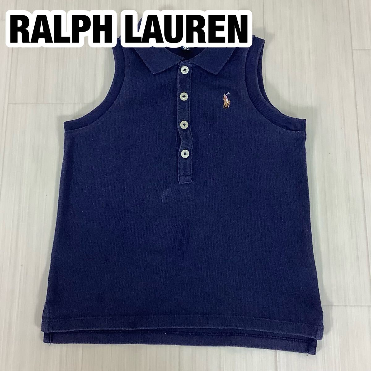 RALPH LAUREN ラルフローレン ノースリーブ ポロシャツ 襟付タンクトップ キッズ 110 ネイビー 刺繍 カラーポニー拍卖
