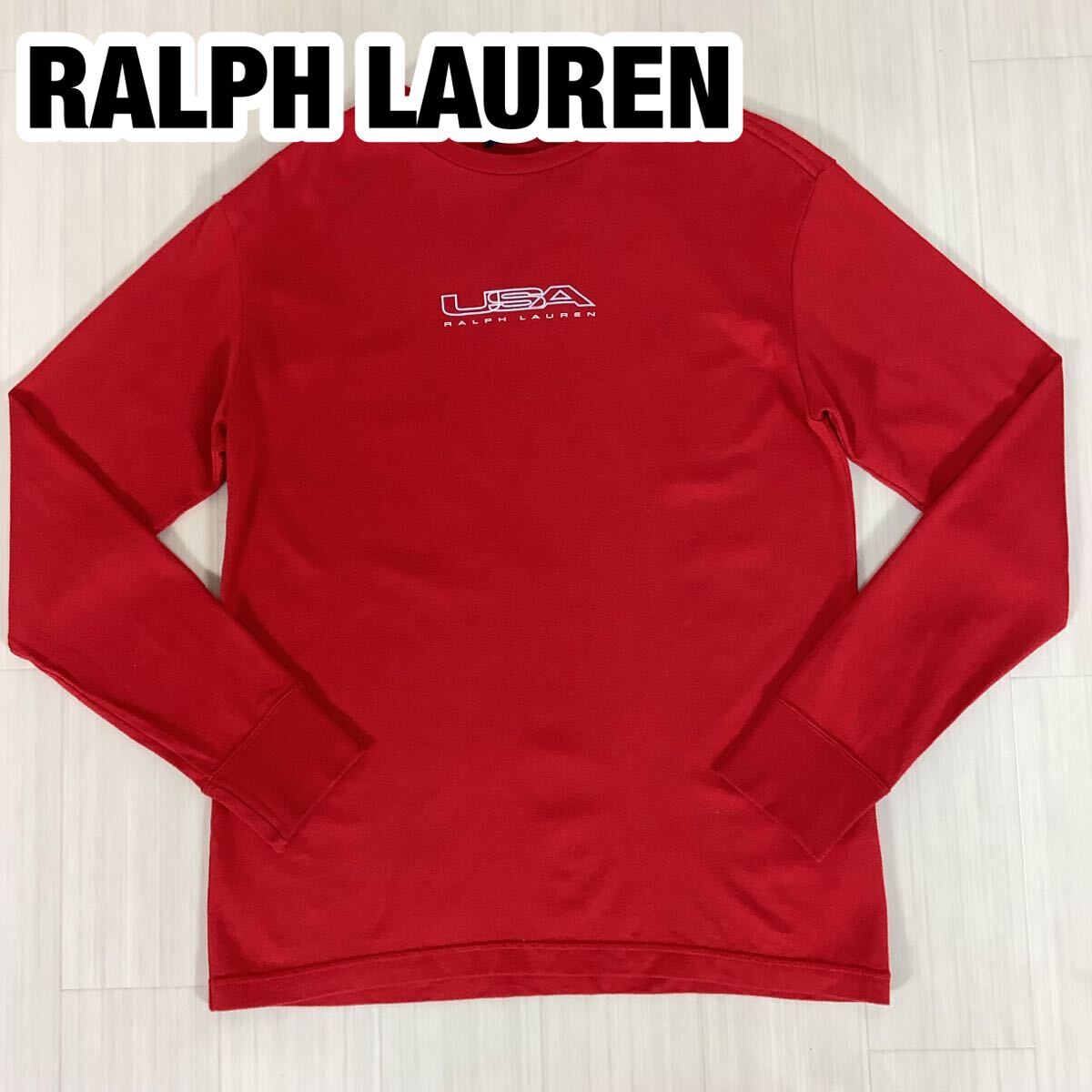POLO SPORT RALPH LAUREN ポロスポーツ ロングスリーブシャツ ロンT M レッド赤 プリント センターロゴ カットソー拍卖