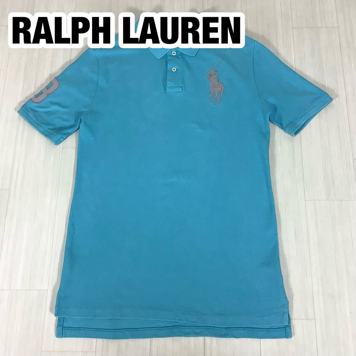 POLO BY RALPH LAUREN ポロバイラルフローレン 半袖ポロシャツ XL(18-20) ライトブルー 刺繍 ビッグポニー 袖ゼッケン 鹿の子拍卖