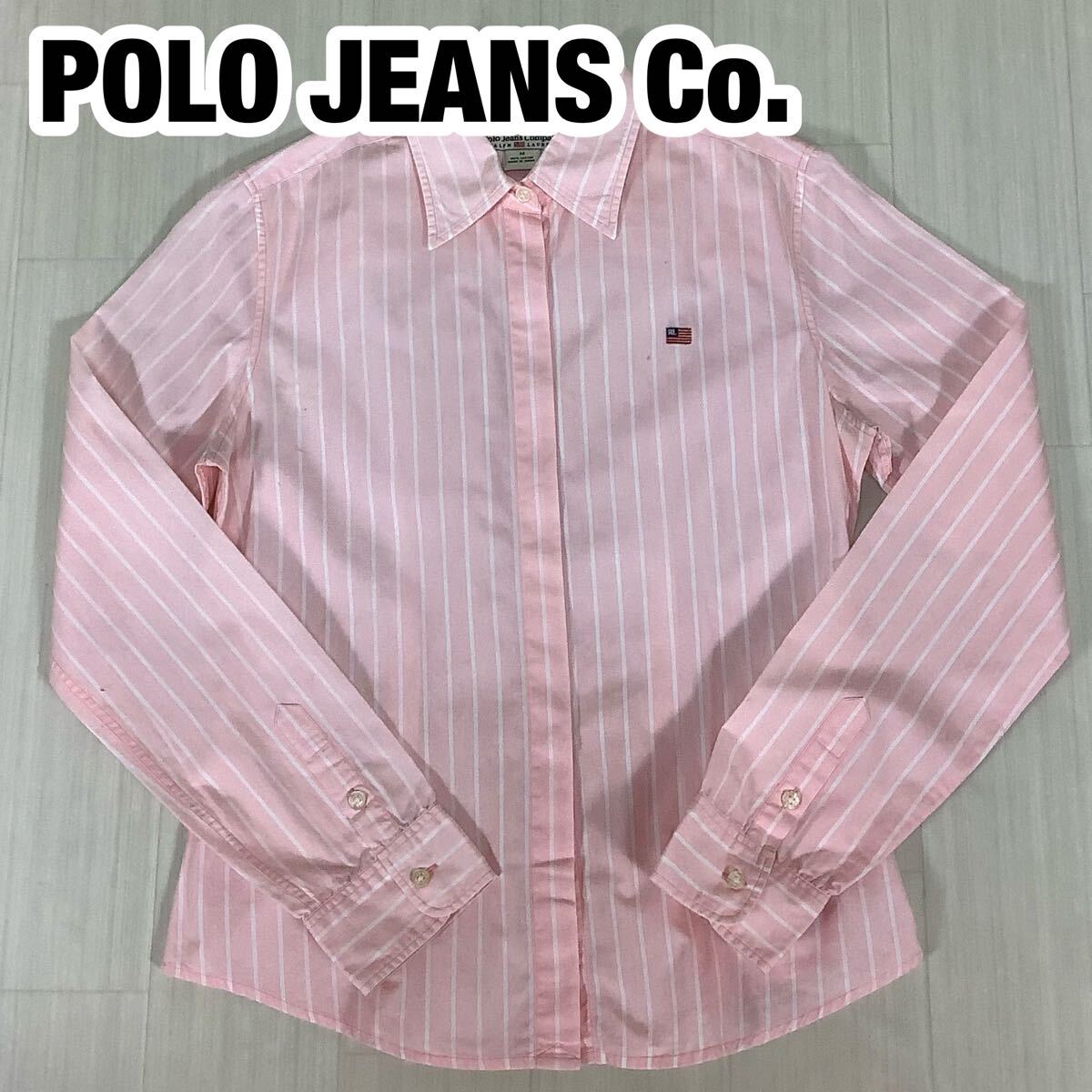 POLO JEANS Company RALPH LAUREN ポロジーンズ カンパニー ラルフローレン 長袖シャツ M ストライプ ライトピンク×ホワイト 刺繍ロゴ拍卖