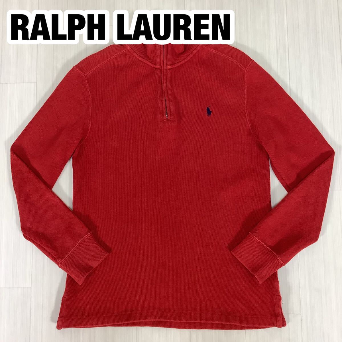 POLO BY RALPH LAUREN ポロバイラルフローレン ハーフジップ コットンニット M(10-12) レッド 赤 カットソー 刺繍ポニー拍卖