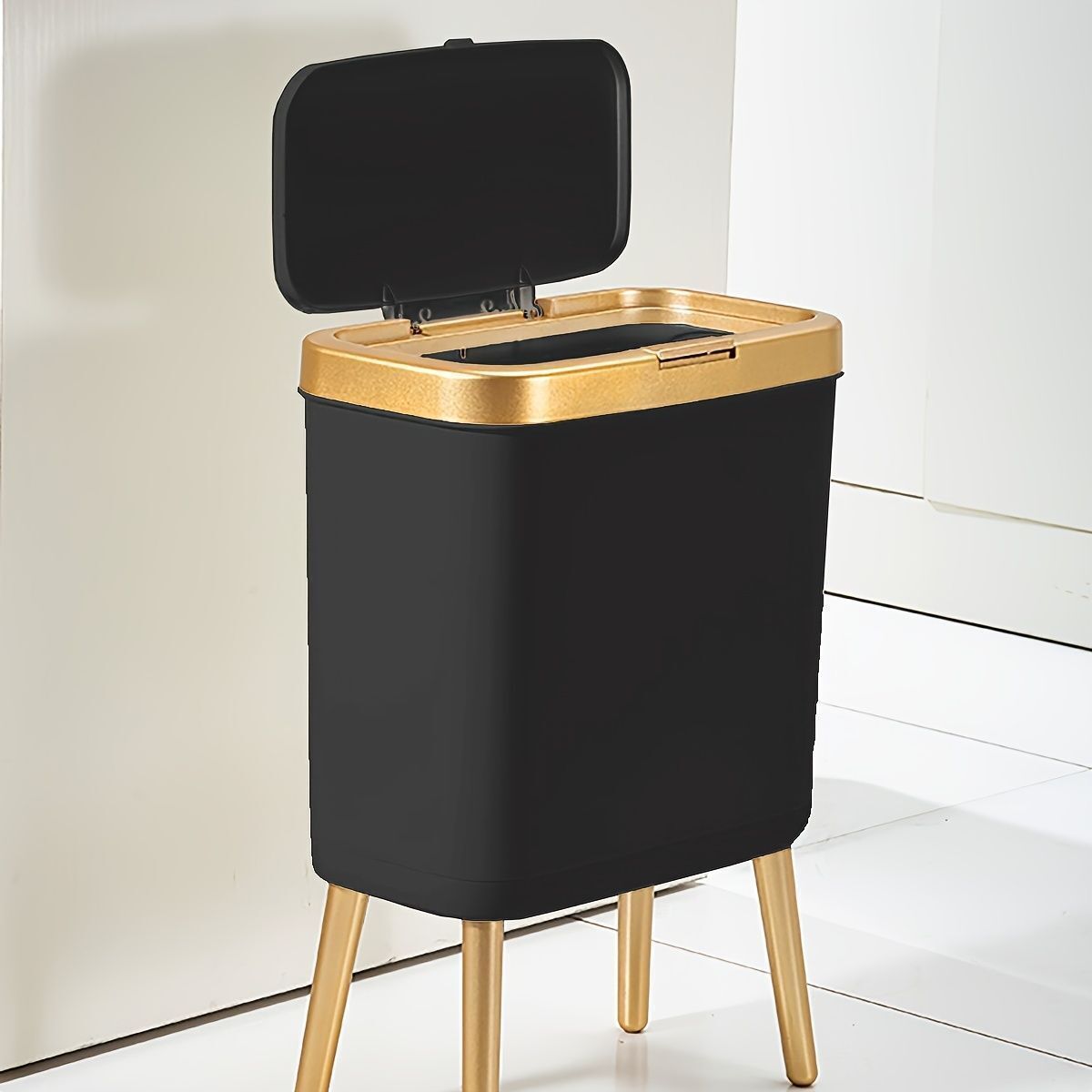 ゴミ箱 フタ付き 15L 黒 ブラック ゴールドフレーム 大型 小型 ダストボックス おしゃれ スリム 分別拍卖