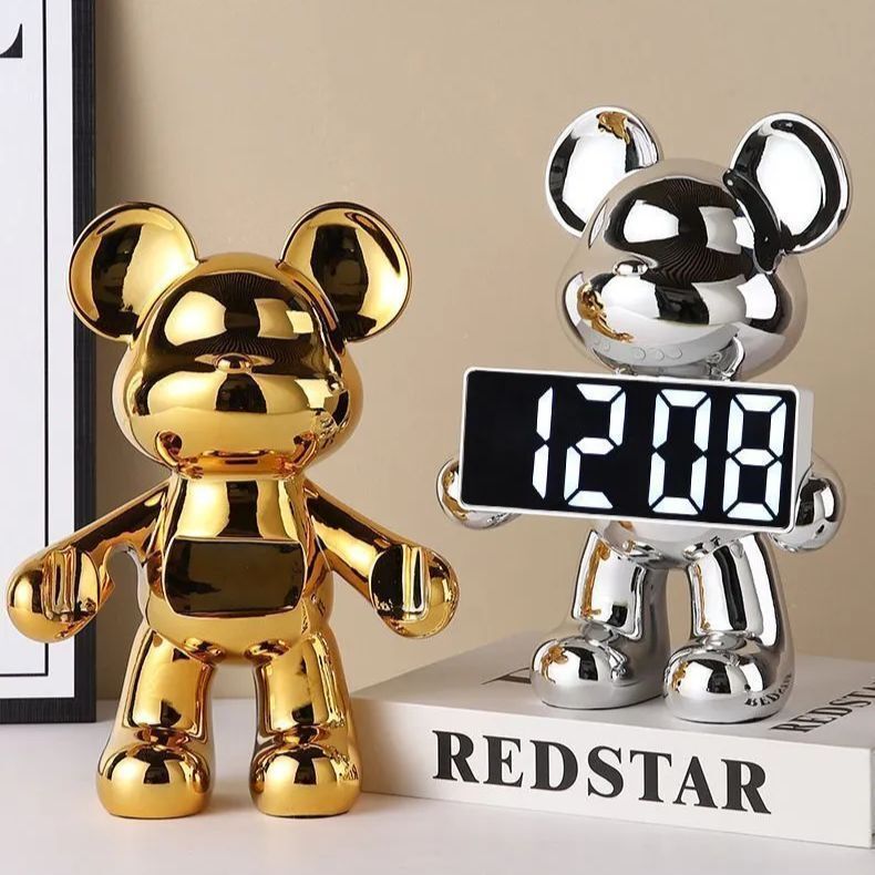 置時計 デジタル時計 置物 かわいい クマ 動物 おしゃれ ピンク ゴールド ブルー シルバー インテリア モダン 樹脂 貯金箱 アラーム機能拍卖