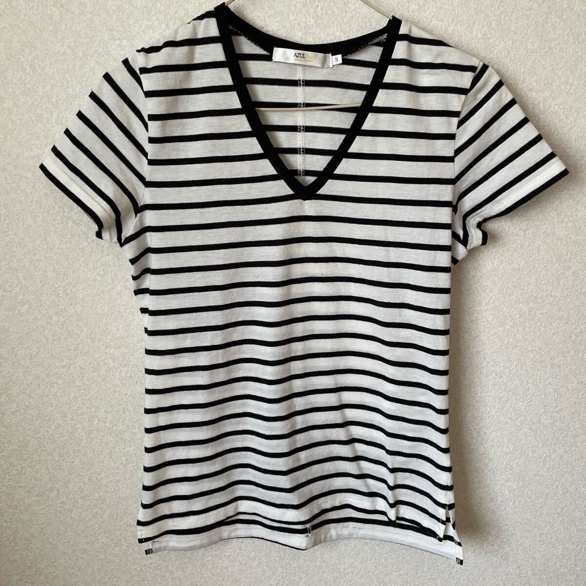 AZUL basic ボーダー Vネック 半袖Tシャツ S拍卖