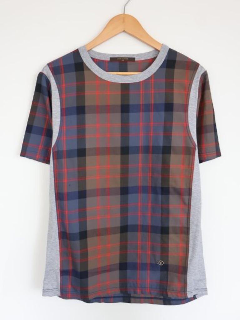 【送料込】LOUIS VUITTON ルイ・ヴィトン チェック柄カットソーTシャツ 【メンズ】Mサイズ ネイビー ブラウン グレー レッド他 6453846拍卖