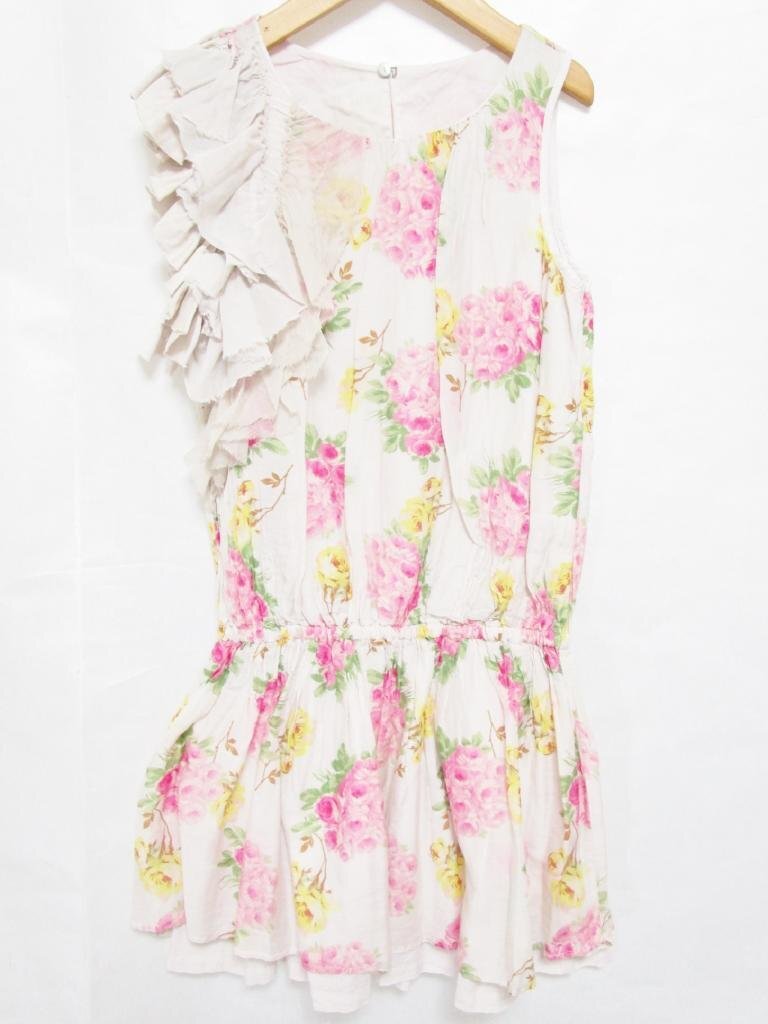【送料込】 MONNALISA モナリザ ワンピース ピンク 花柄 コットン シルク アシンメトリー フリル ノースリーブ 女の子用 size150cm/475039拍卖