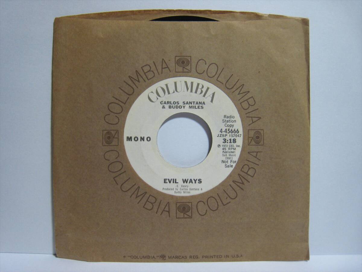 【7”】 CARLOS SANTANA & BUDDY MILES / ●白プロモ MONO/STEREO● EVIL WAYS US盤 カルロス・サンタナ&バディ・マイルス拍卖