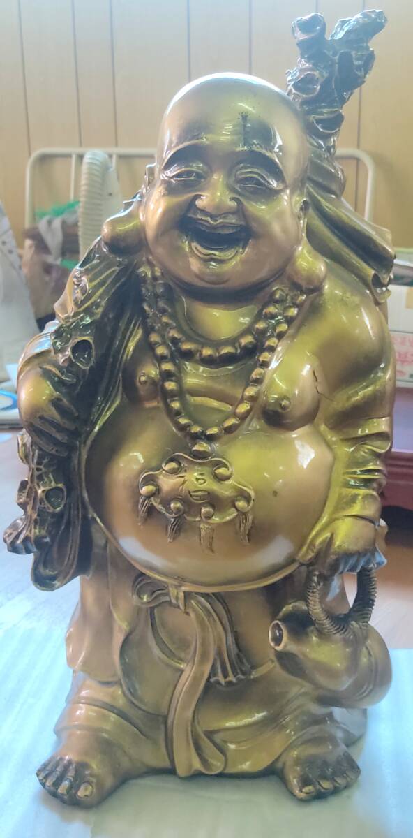 ①福島県南発 約60cm 黄金 布袋 布袋様 大型 七福神 置物 オブジェ 民芸品 工芸品 和風 縁起物 中古 手渡し 引取可 定価6万円 (送料無料 拍卖