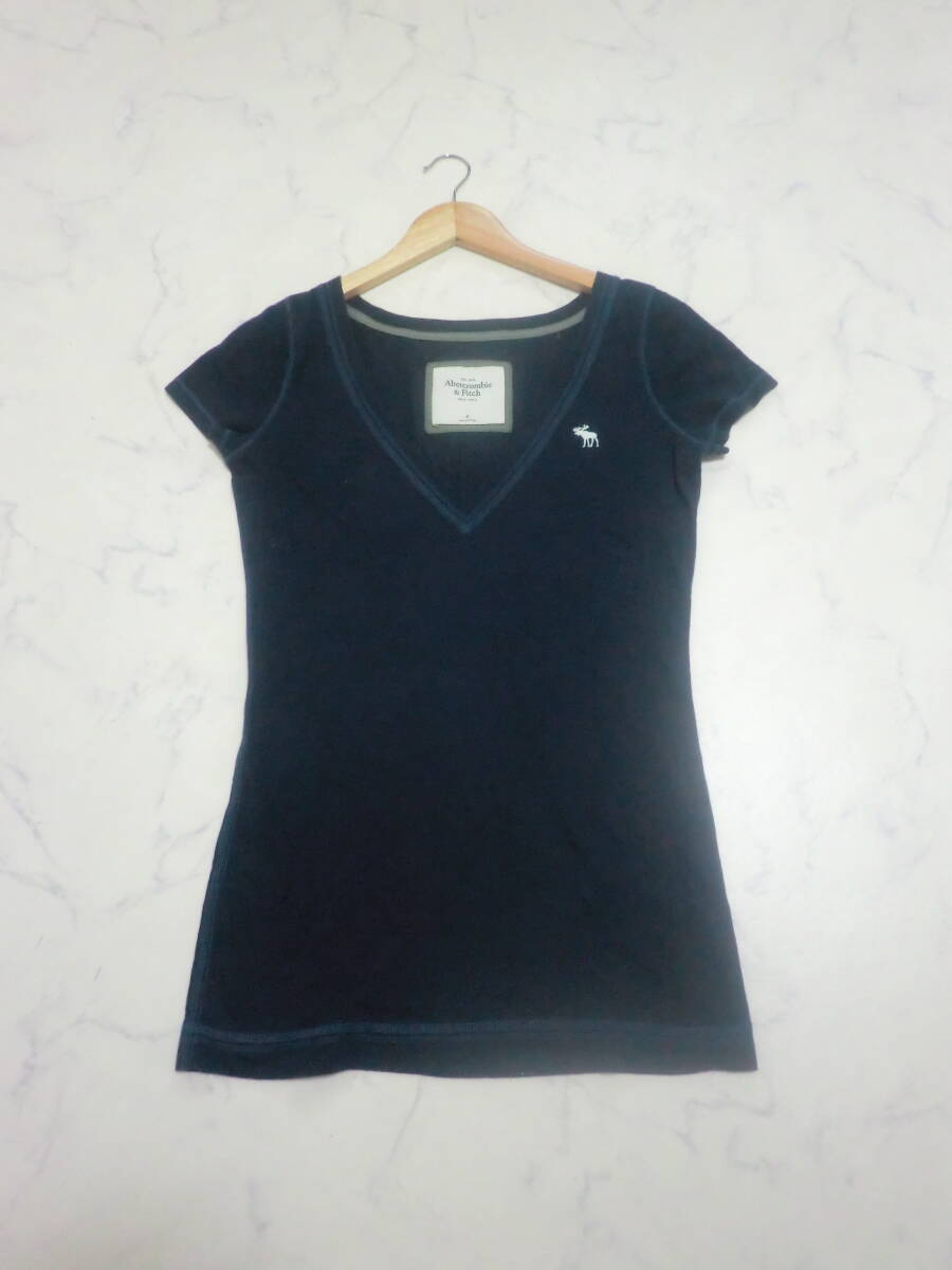 Abercrombie&Fitch アバクロンビーアンドフィッチ 半袖 ロゴ刺繍 Vネック Tシャツ カットソー レディース トップス size:M拍卖