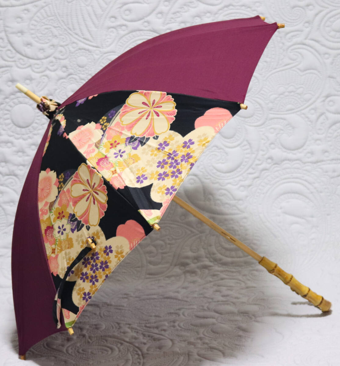 美品【長傘 日傘】綿100% 和傘 和柄 木製 v7105拍卖