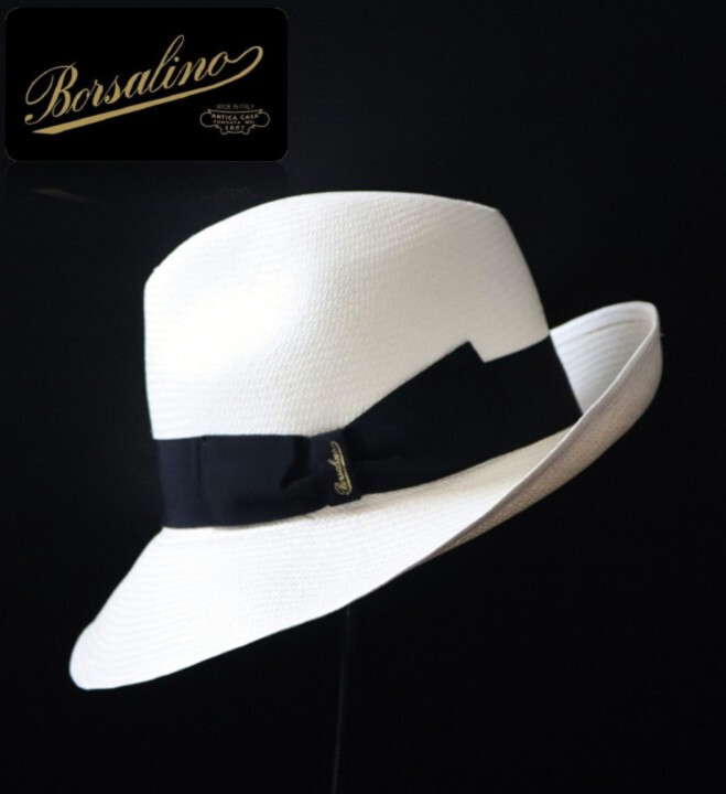 60,500円新品タグ付き【ボルサリーノ】定番モデル ファイン 人気ワイドブリム パナマハット 麦わら帽子 57 v7190拍卖